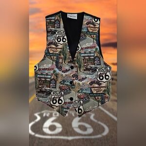 Cute Vintage Small Route 66 Themed Embroidered Tapestry Vest Southwestern